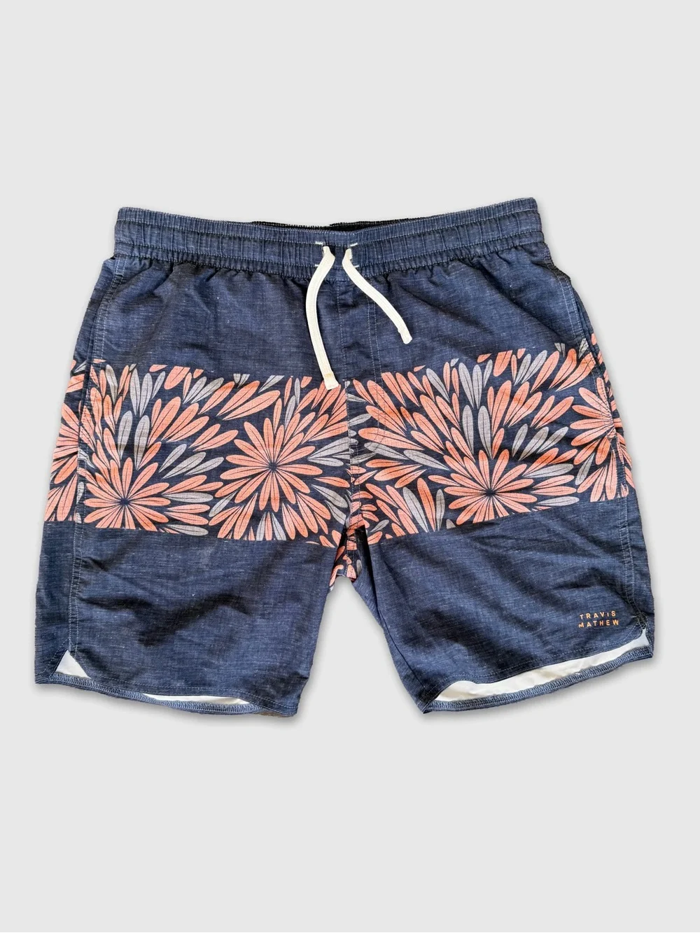 Travis Mathew Blue Elastic Waist Swim Shorts with Logo